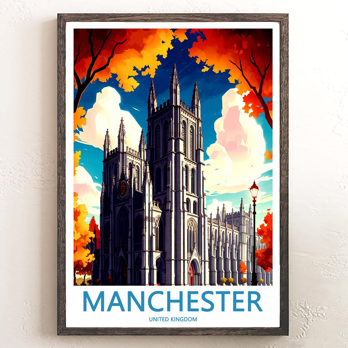 Manchester United Kingdom Gothic Cathedral Autumn Dusk Poster