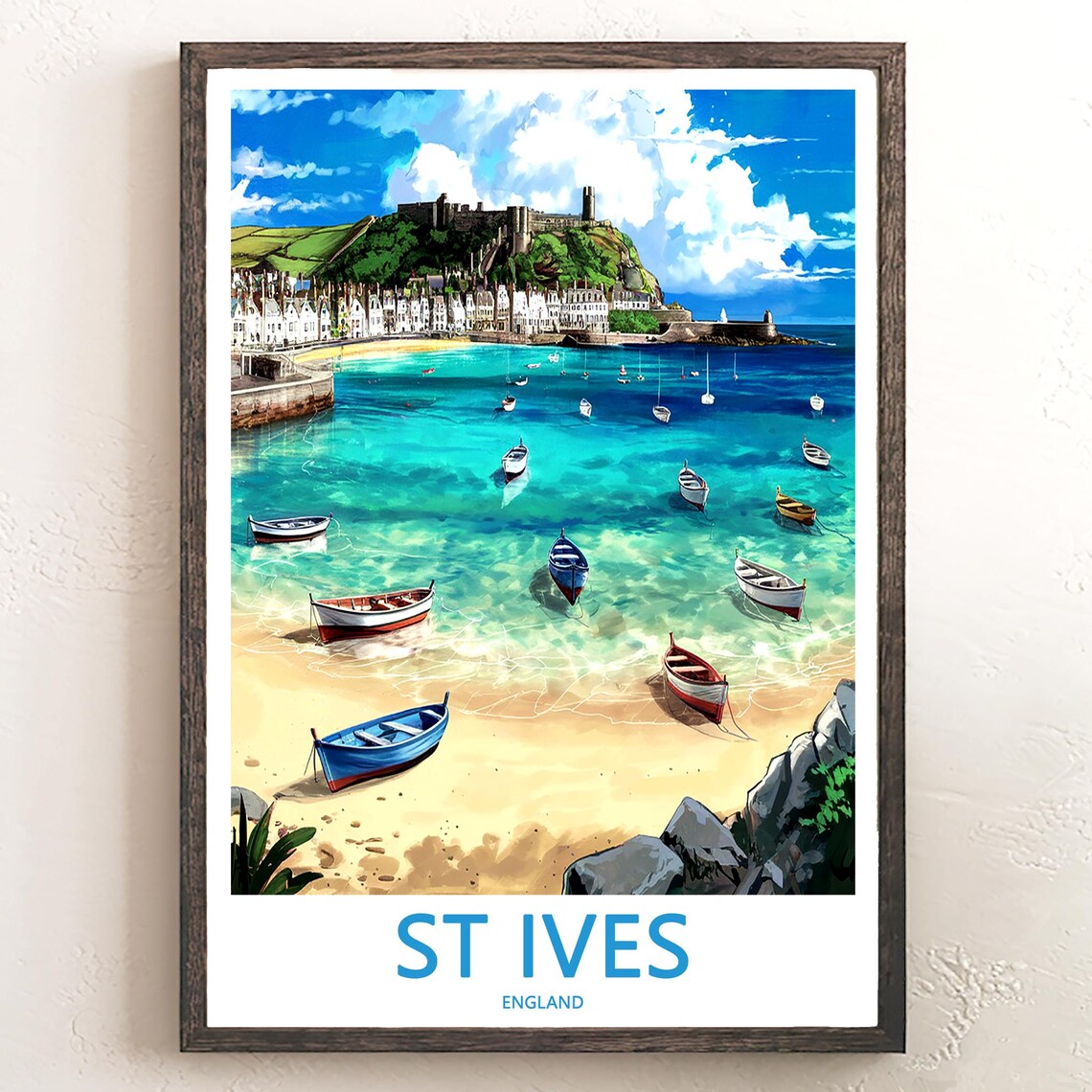 St Ives England Colorful Rowboats on Turquoise Harbor Poster