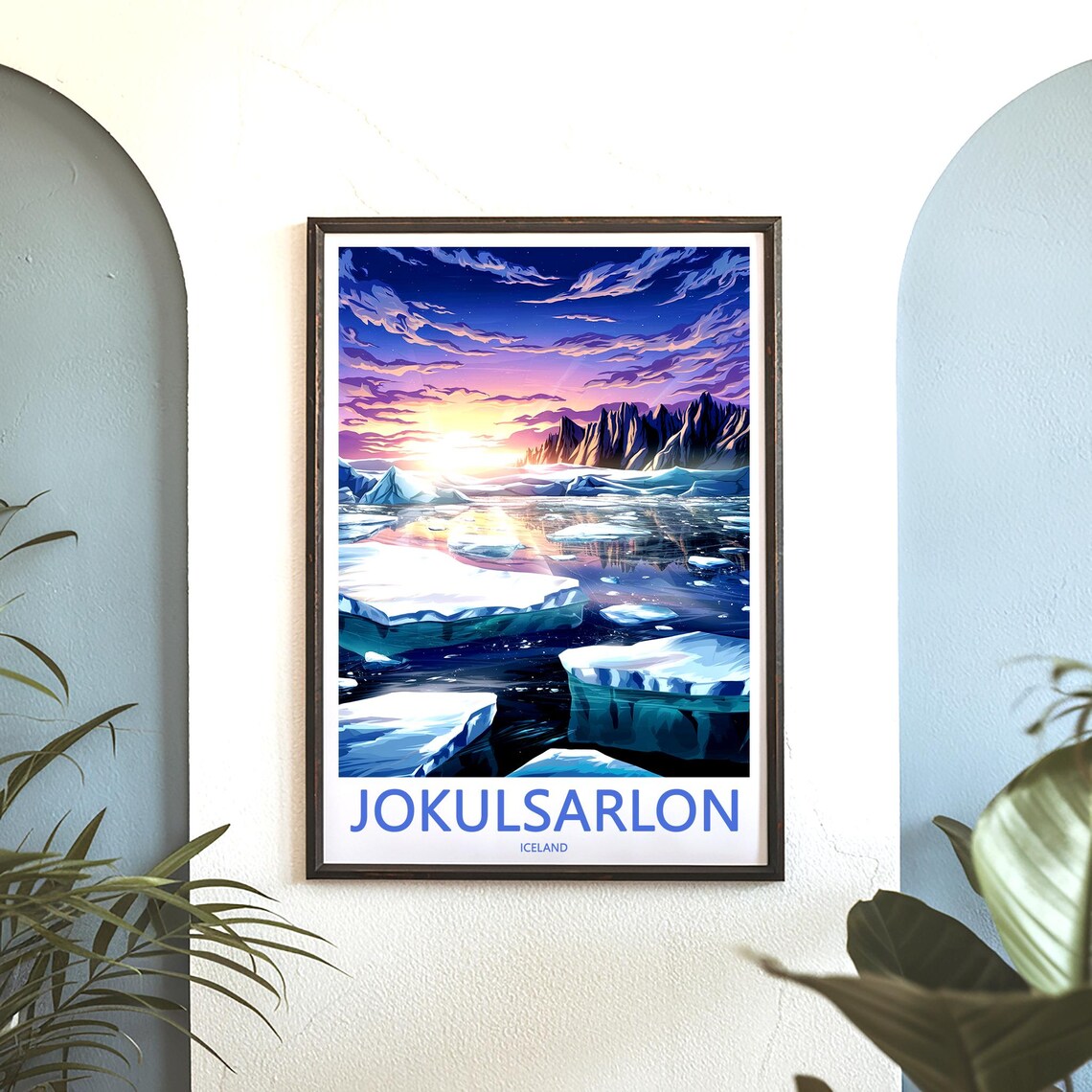 Jokusarlon Iceland Sunrise Over Icebergs and Peaks Illustration Poster - Image 3