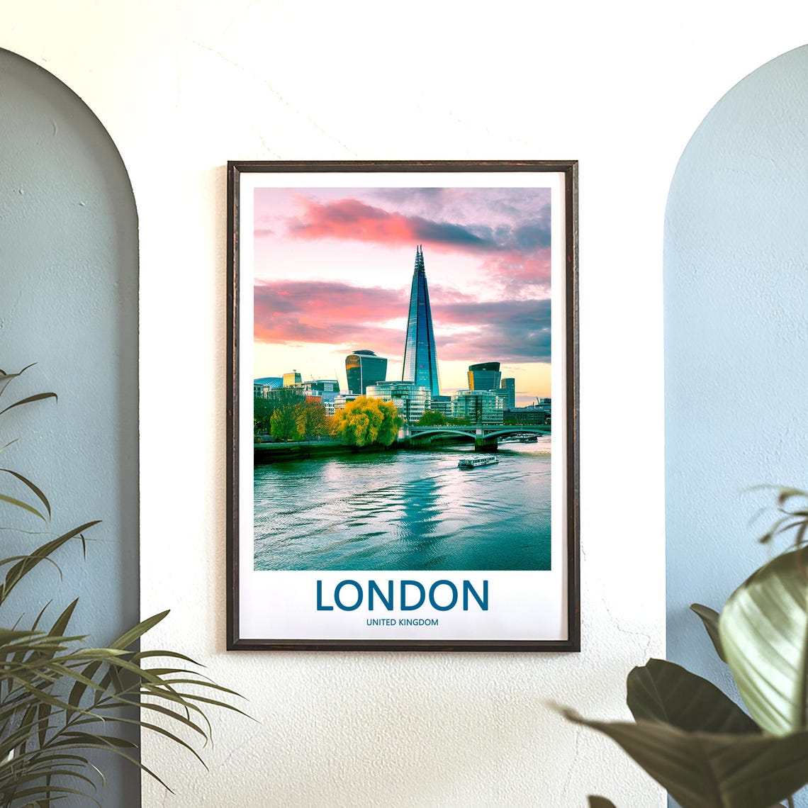 The Shard at Sunrise with Pink Clouds Over the Thames Poster - Image 3