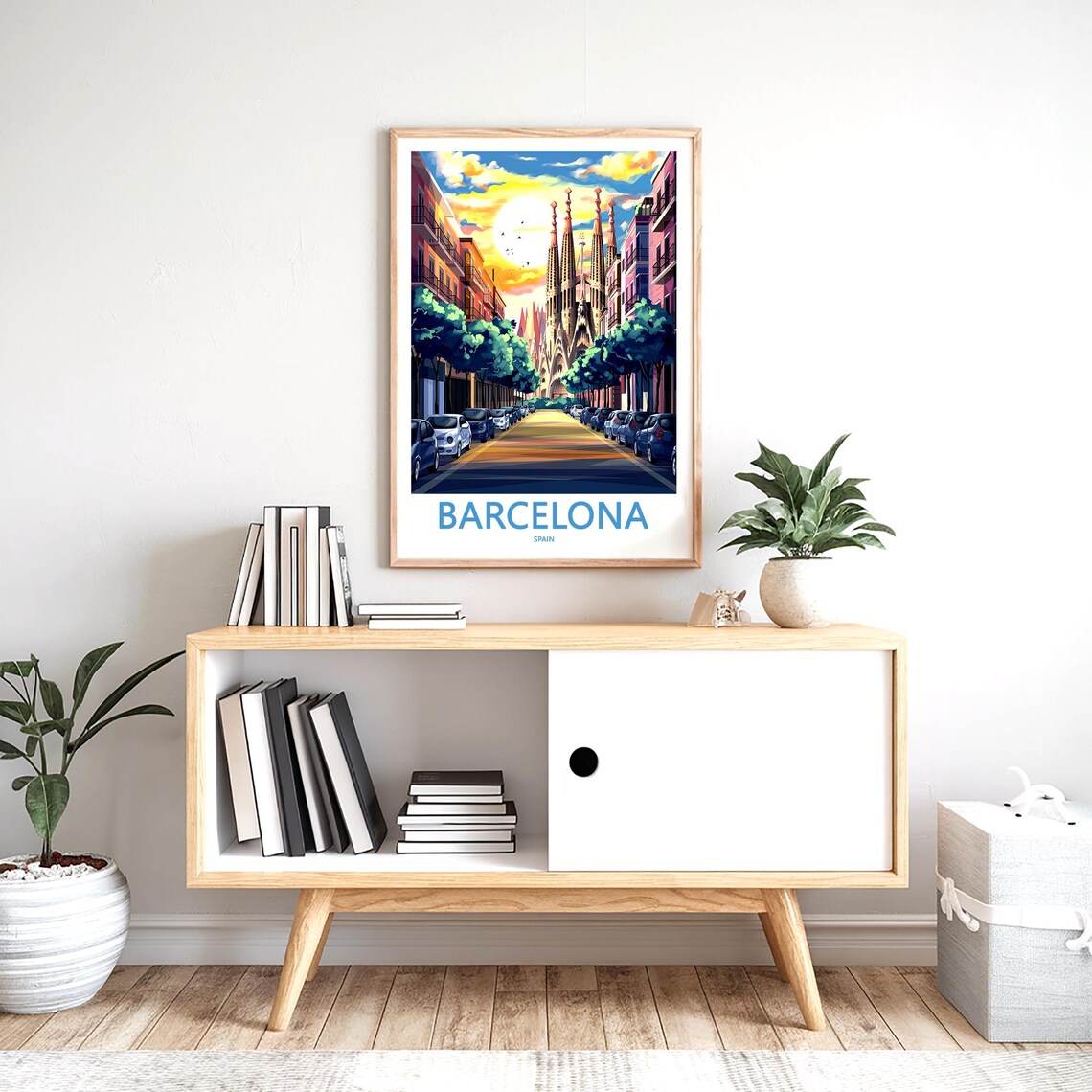 Barcelona Sagrada Familia Street Golden Sunset Birds Travel Poster - Image 2