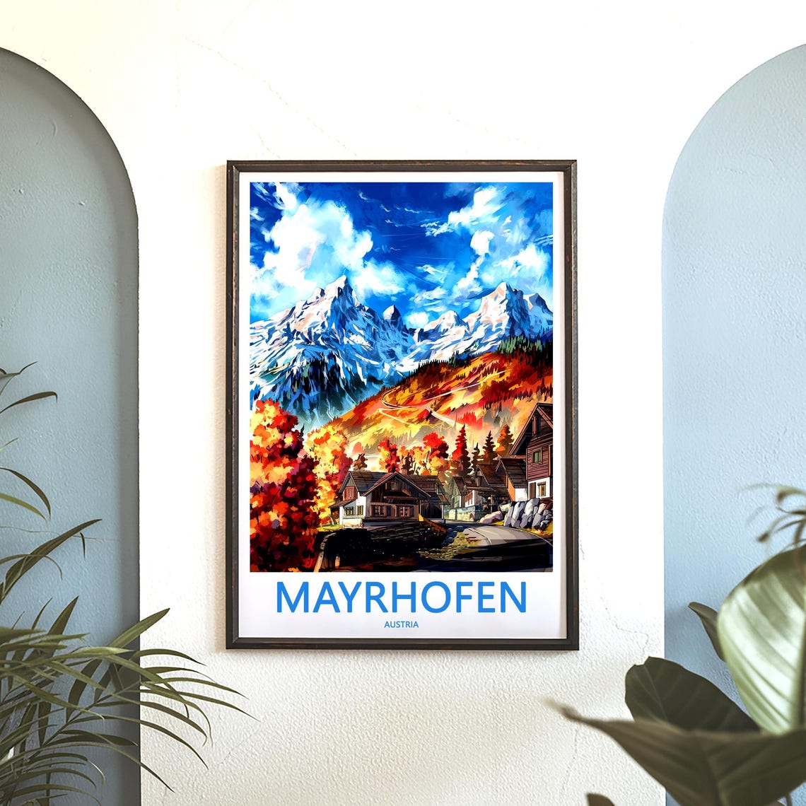 Mayrhofen Austria Fiery Autumn Foliage Below Snow Capped Peaks Poster - Image 3