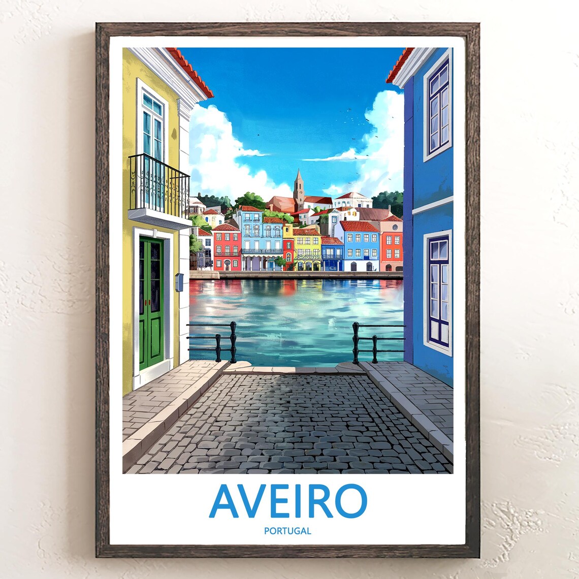 Aveiro Portugal Cobblestone Lane to Canal Old Town Travel Poster