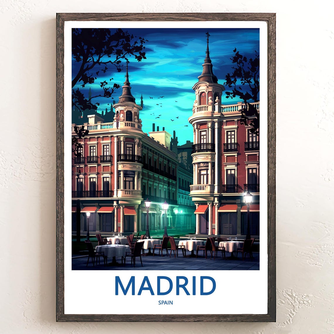 Madrid Night Street Cafe Historic Buildings Illustration Poster