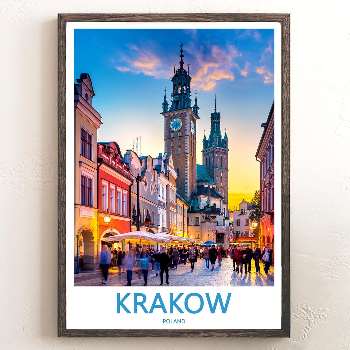 Krakow Main Market Square Sunset with Town Hall Tower Poster