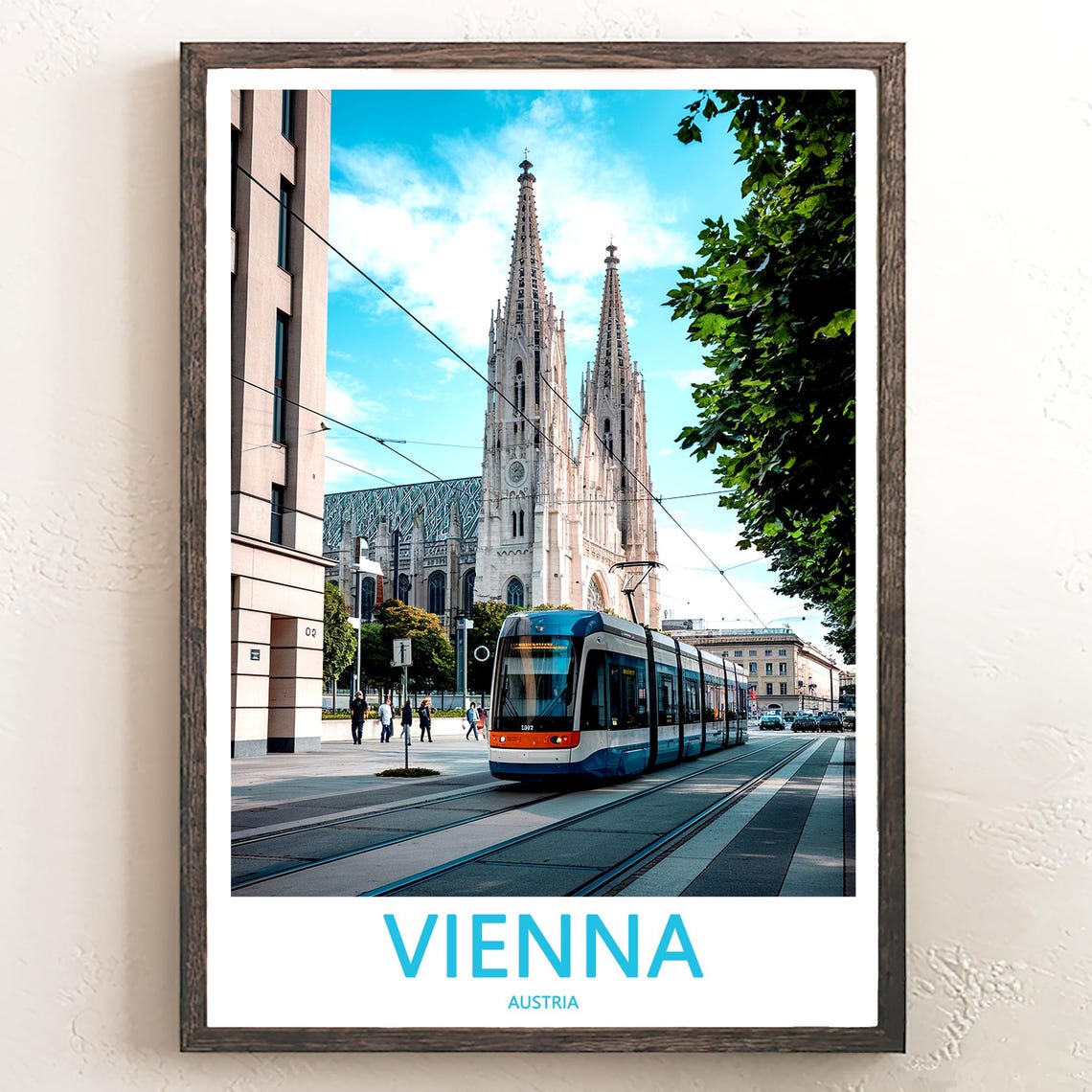 Vienna Austria Tram Passing Gothic Church Towers Photo Poster