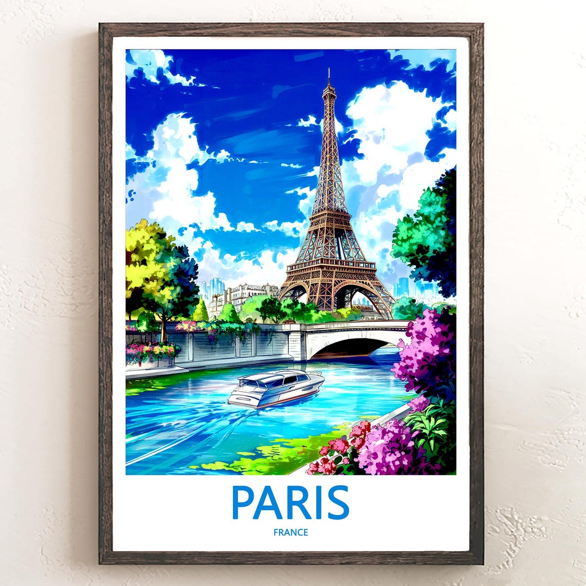 Paris Eiffel Tower and Seine River Boat Cruise Scenic View Poster