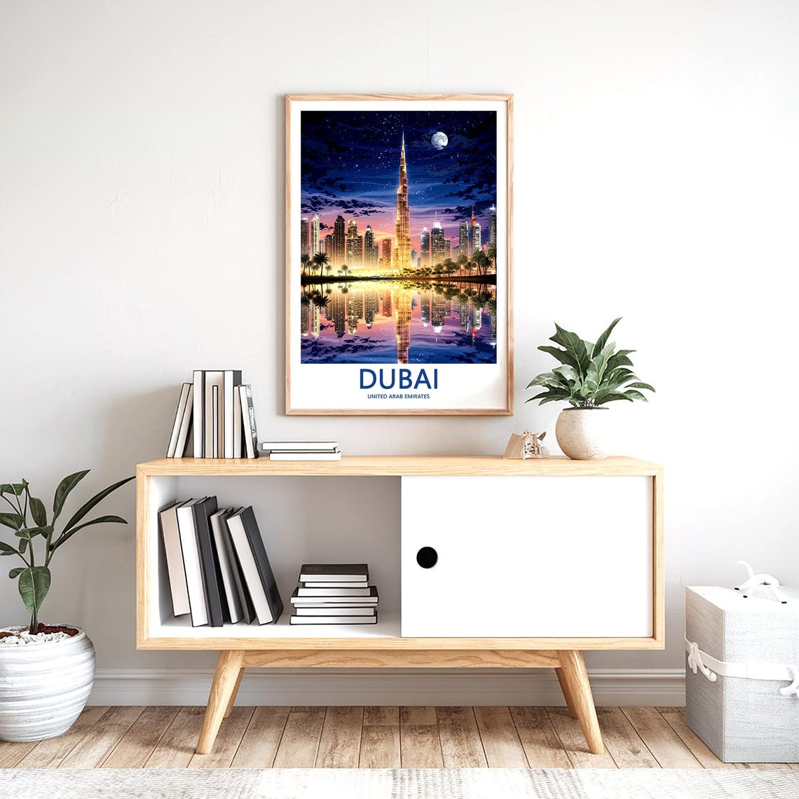 Dubai Burj Khalifa Moonlit Night with Golden Reflection Travel Poster - Image 2