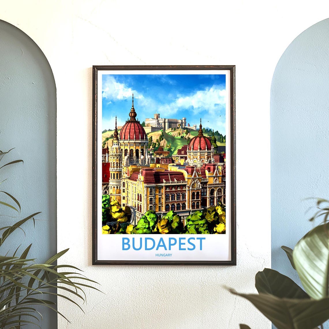 Budapest Hungary Historic Domed Rooftops Painted Travel Poster - Image 3