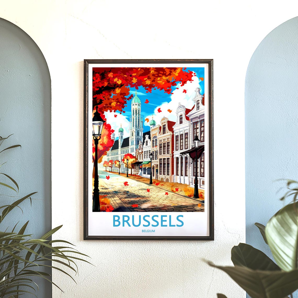 Brussels Belgium Maple Tree Autumn Street Illustration Art Poster - Image 3