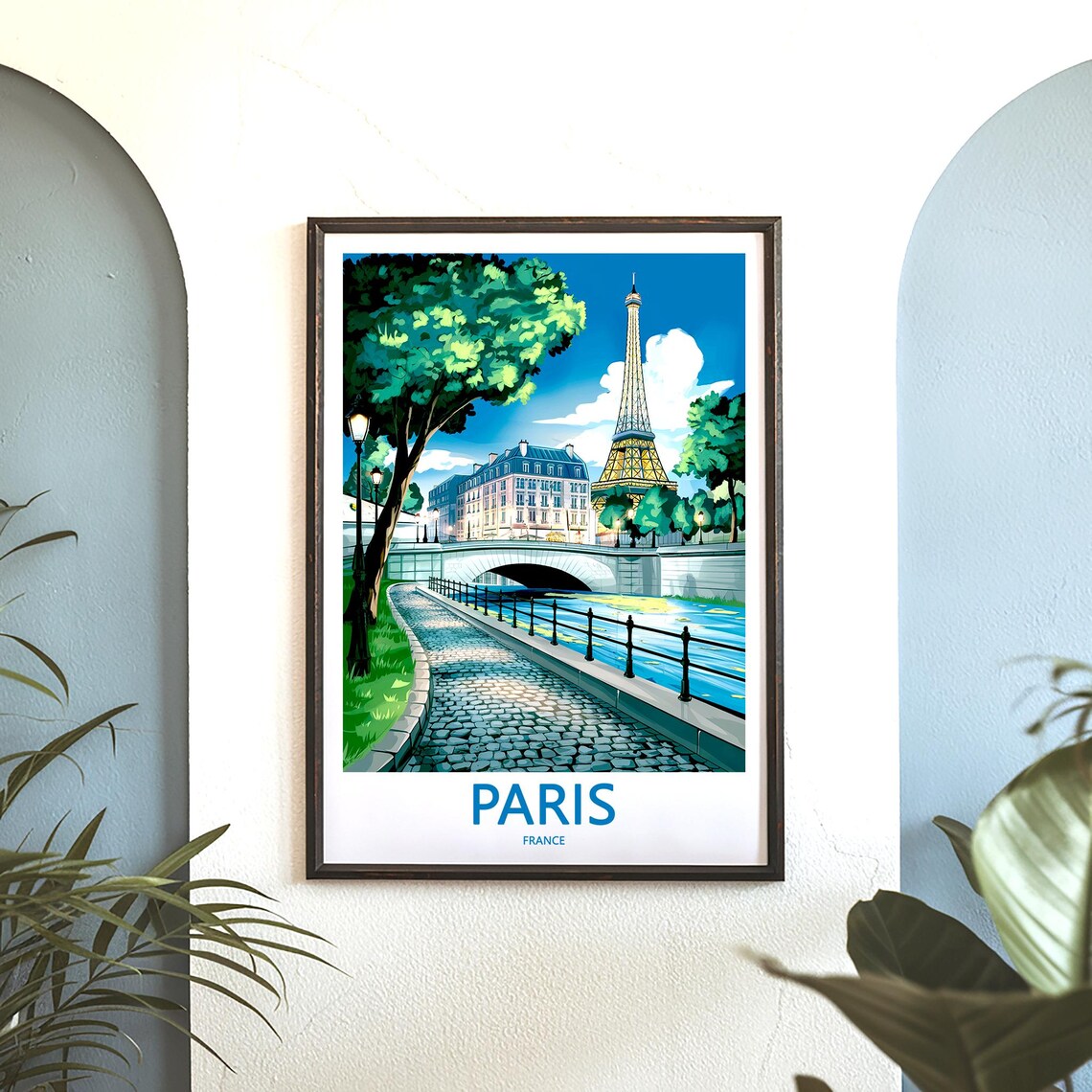 Eiffel Tower Over the Seine Illustrated Paris France Travel Poster - Image 3