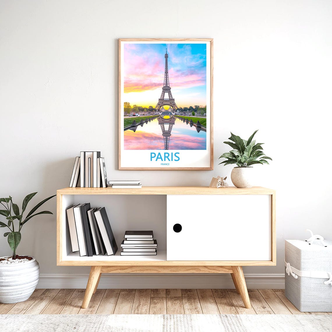 Paris Eiffel Tower Sunrise Pool Reflection Pastel Sky View Poster - Image 2