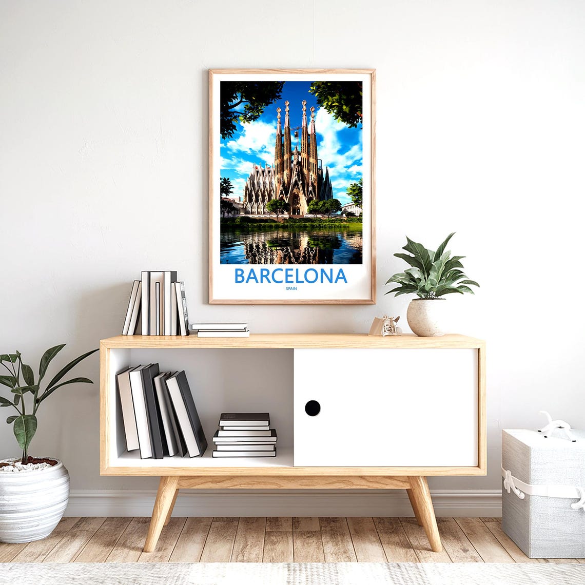 Barcelona Sagrada Familia Water Reflection Branch Frame Travel Poster - Image 2