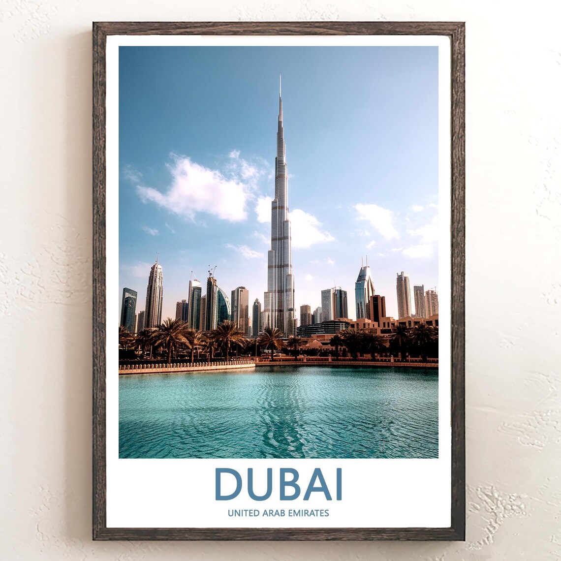Dubai Burj Khalifa Lake Sunset Under Pink Sky Photo Travel Poster