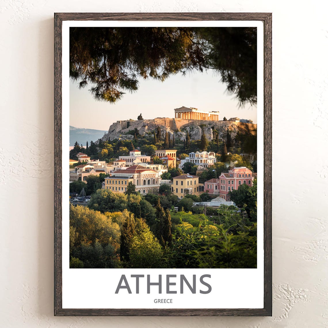 Athens Acropolis Framed by Pine Branches City View Photo Poster