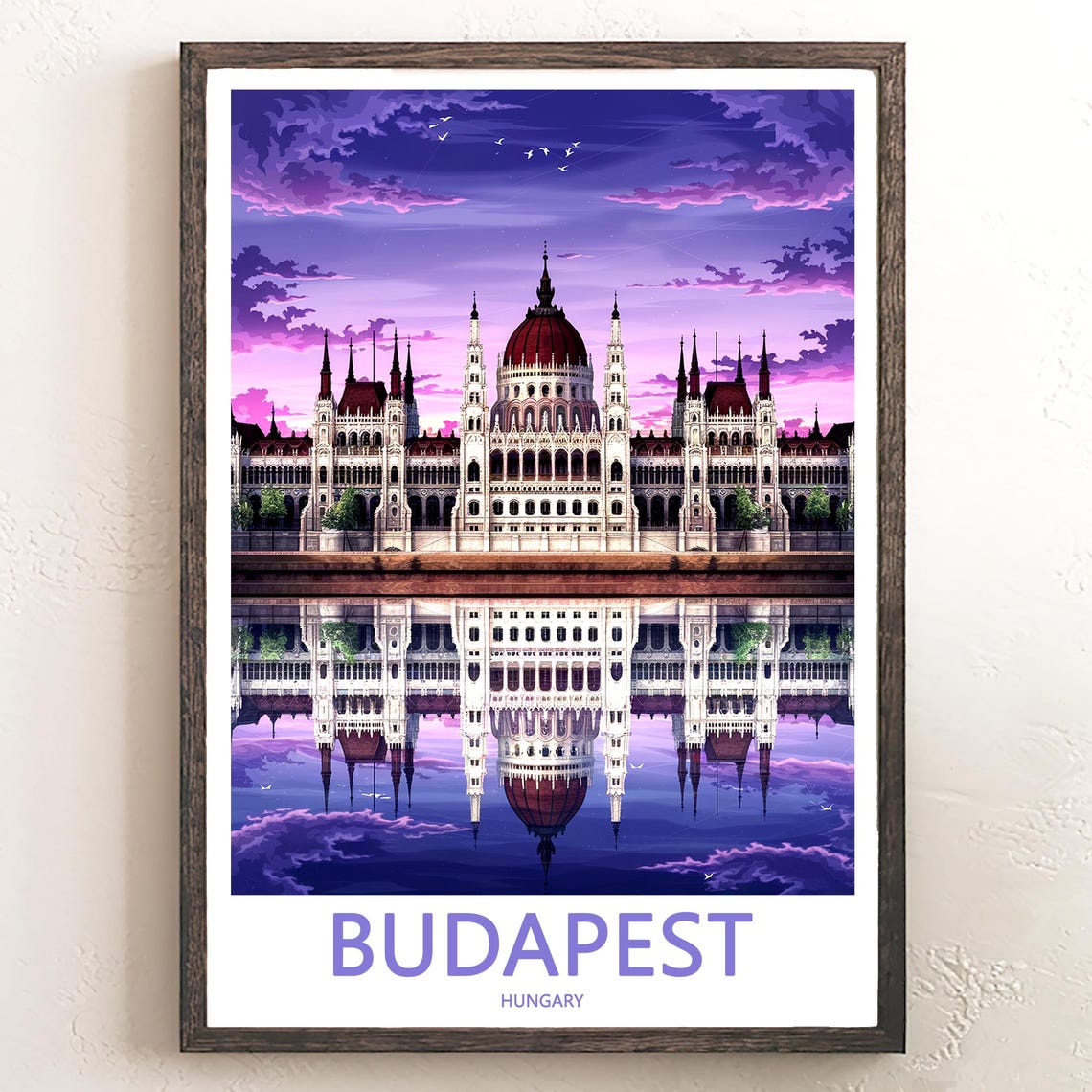 Budapest Hungary Parliament Purple Night Perfect Reflection Poster