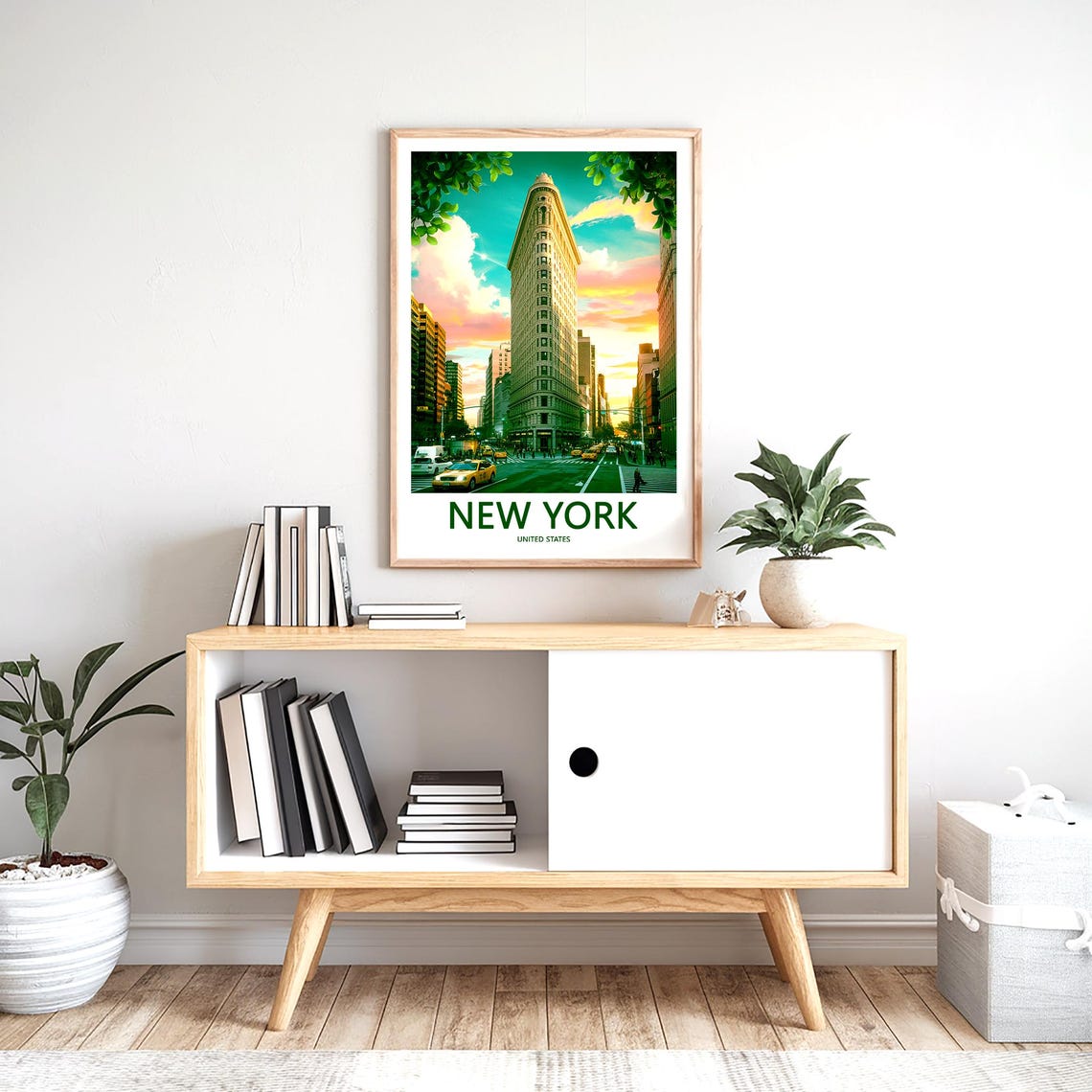 New York Flatiron Building Sunset Taxis Street Travel Poster - Image 2