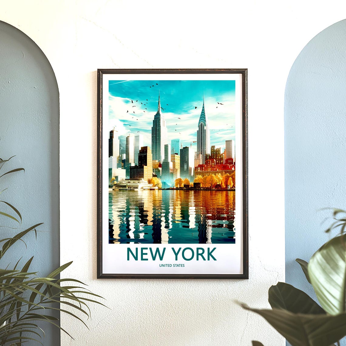 Manhattan Skyline Across the Water in Golden Autumn Glow Poster - Image 3