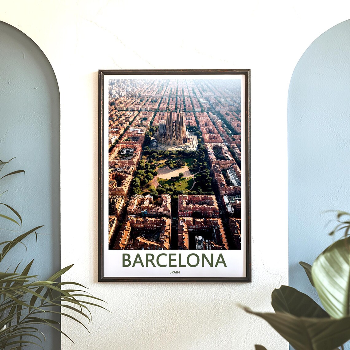 Barcelona Sagrada Família Aerial City Grid Vintage Photo Poster - Image 3