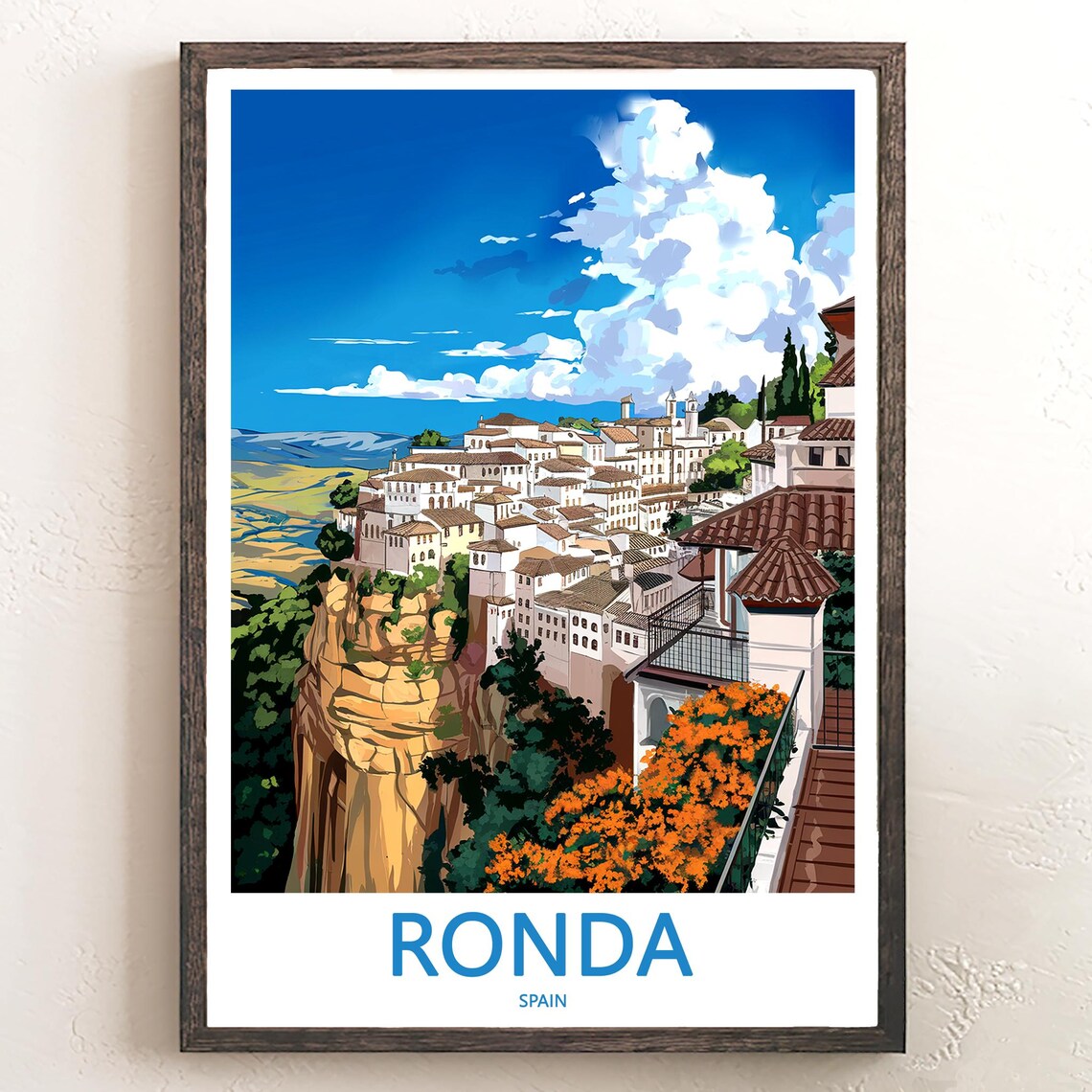 Ronda El Tajo Gorge Cliffs with Flower Terrace Travel Poster