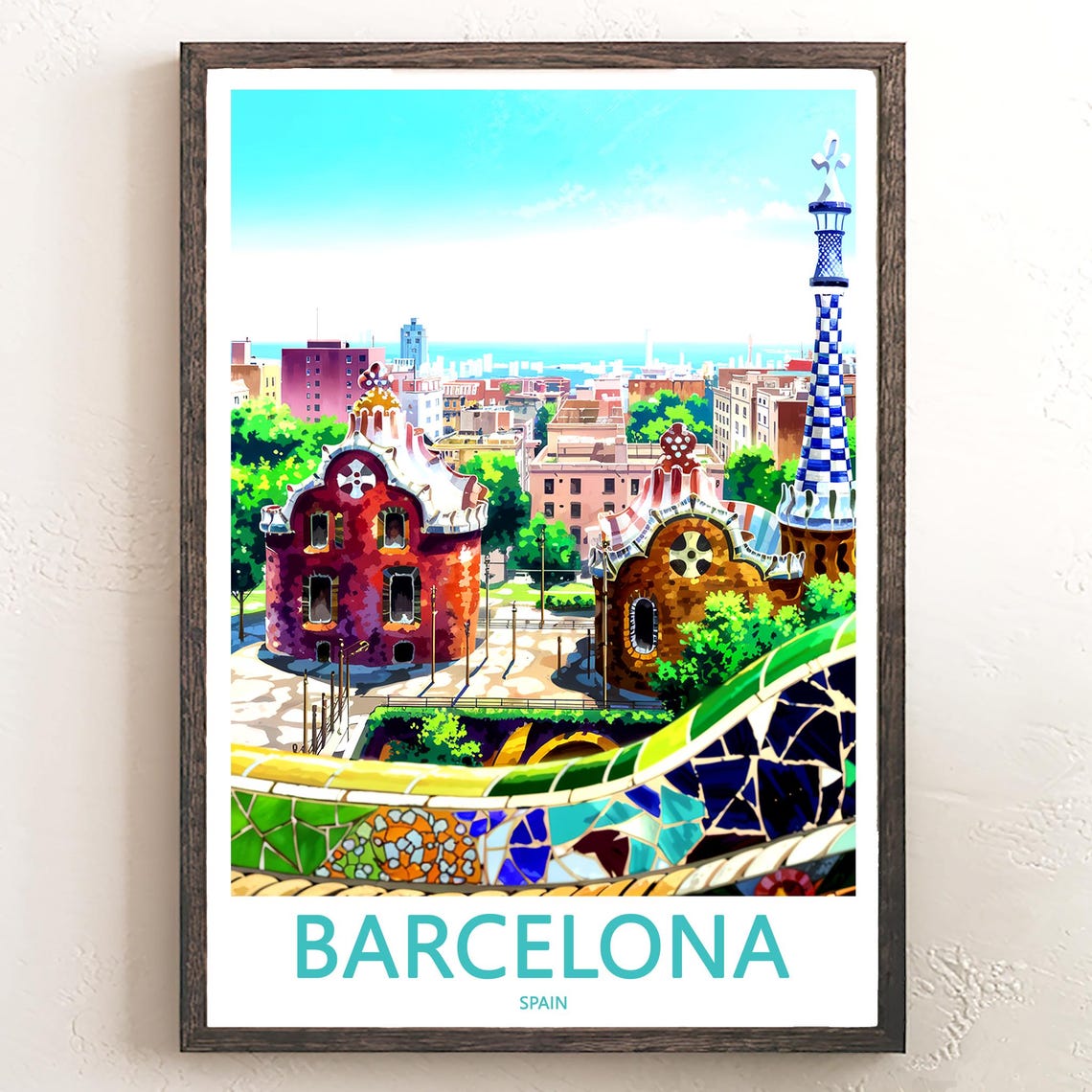 Barcelona Park Güell Twin Gatehouses Painted Sky Wall Poster
