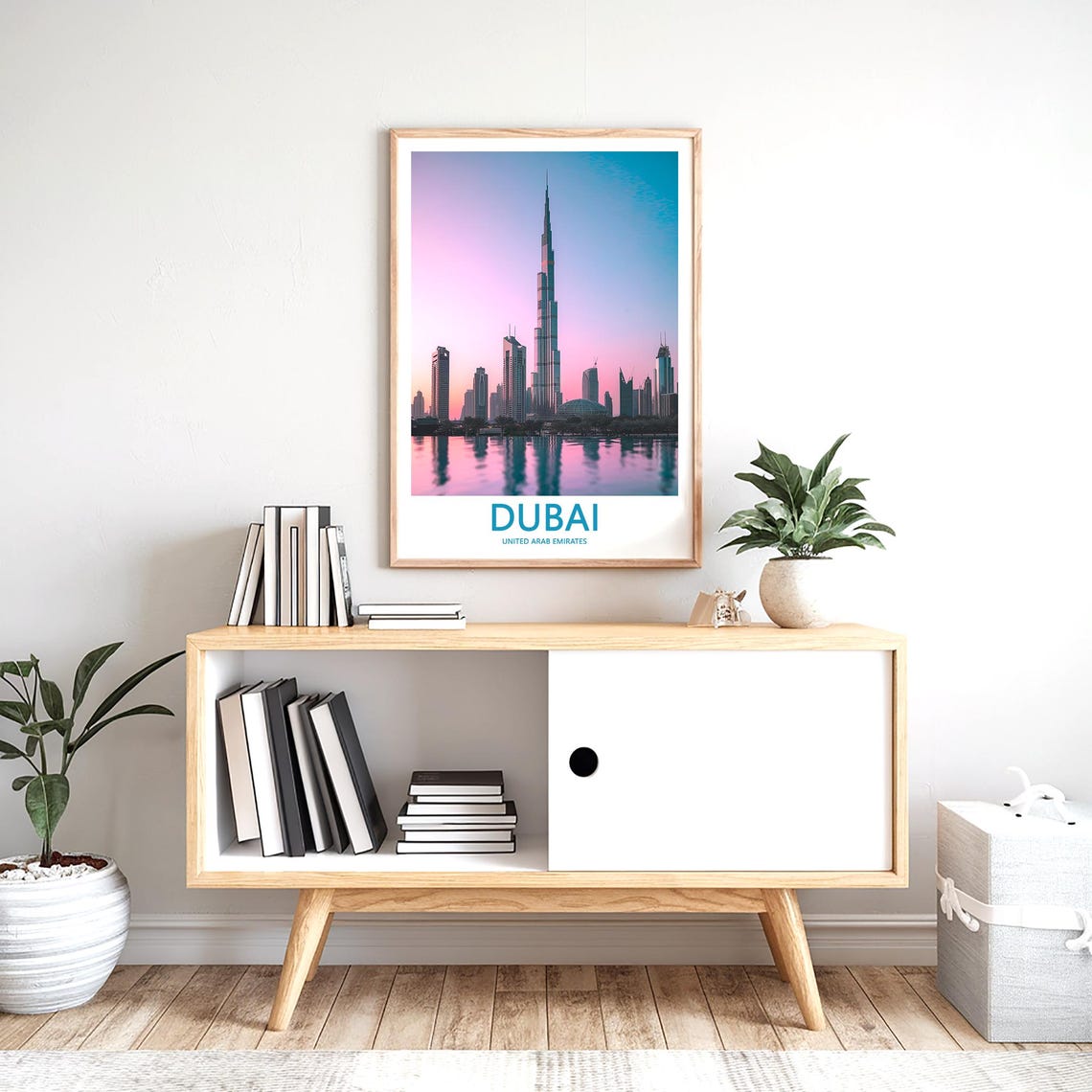 Dubai Burj Khalifa Pastel Sunrise with Lake Reflection Photo Poster - Image 2