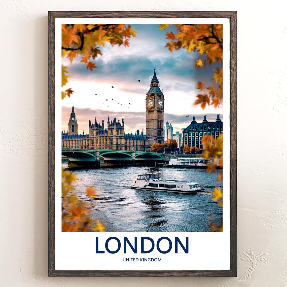 London Big Ben Autumn Sunset River Cruise Photograph View Poster