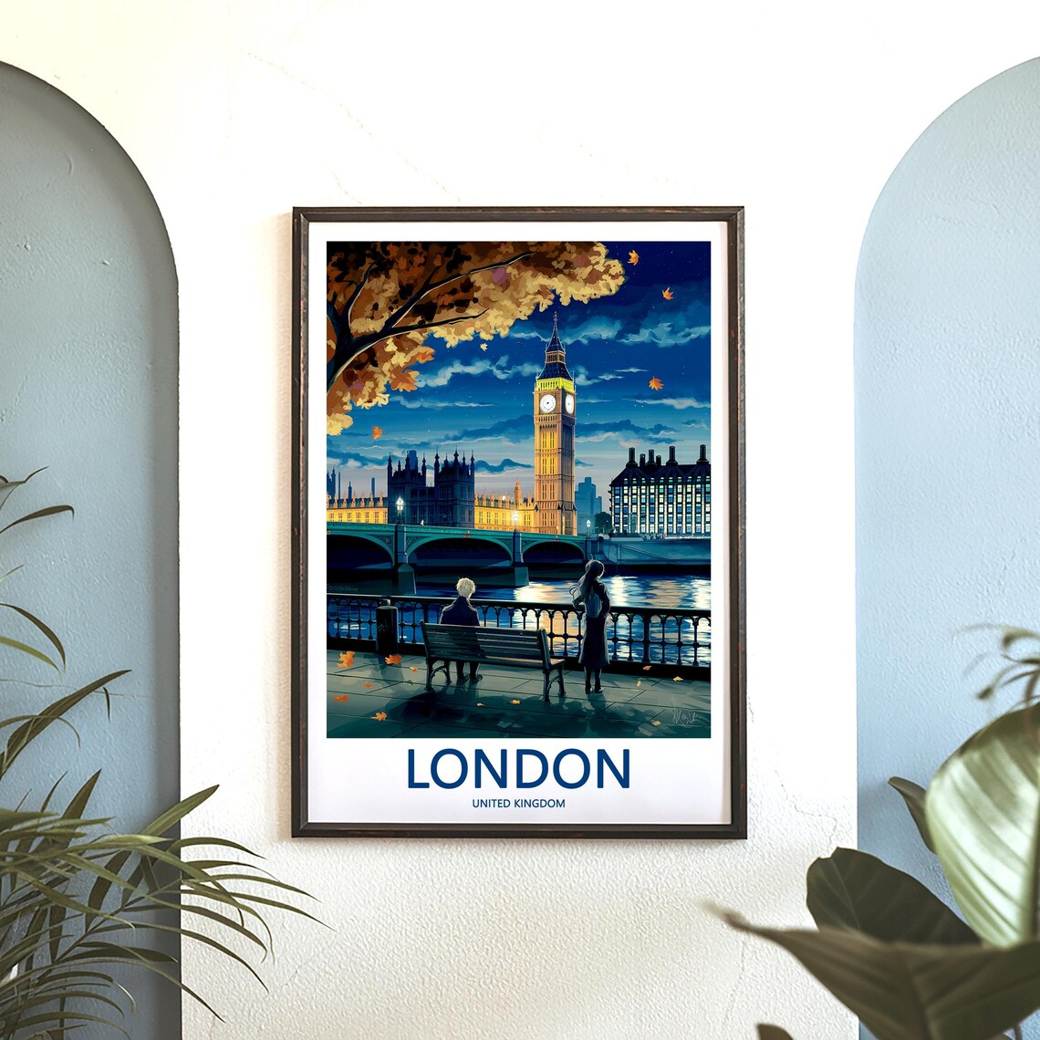 Big Ben at Night in Autumn with a Riverside Viewpoint Poster - Image 3