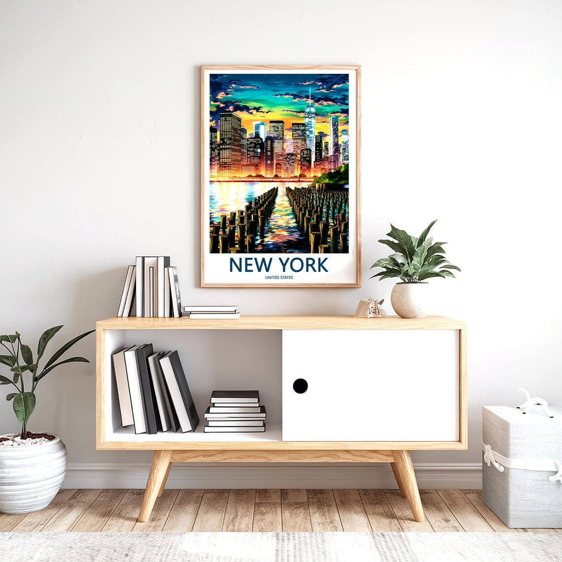 New York Manhattan Dramatic Dusk Clouds Skyline Water Poster - Image 2