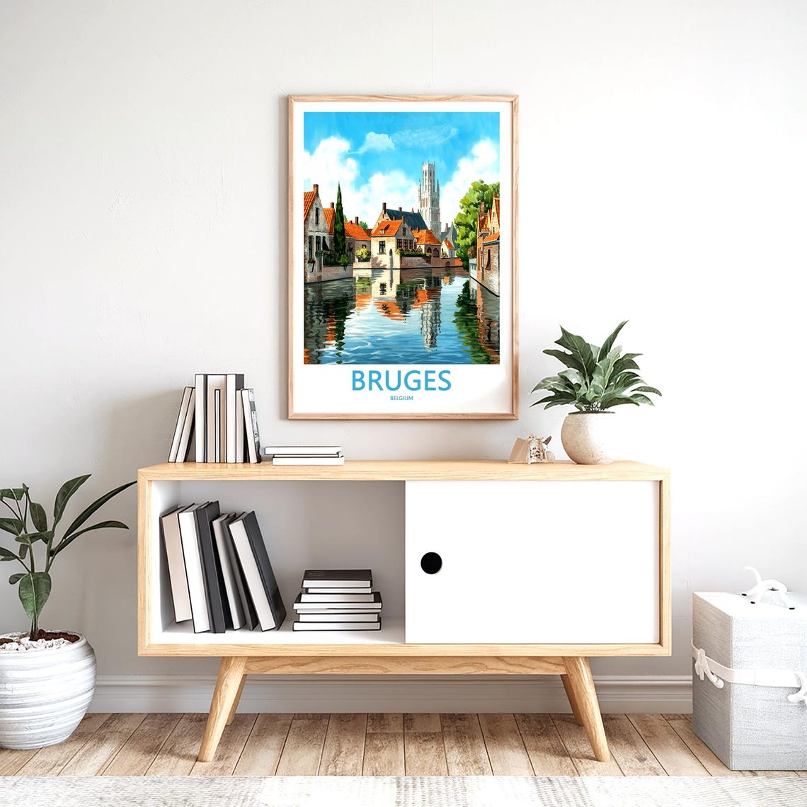 Bruges Belgium Canal Orange Rooftops and Cypress Tree Poster - Image 2