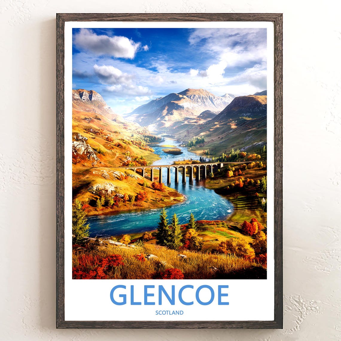 Glencoe Scotland Autumn Viaduct Valley River Scene View Poster