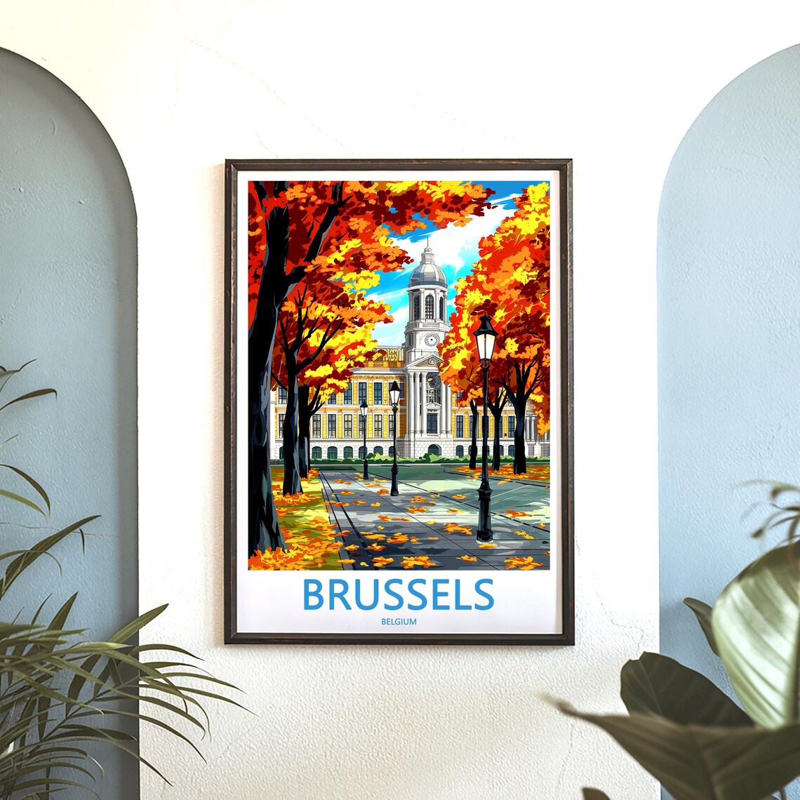 Brussels Belgium Autumn Park Path Golden Fallen Leaves Poster - Image 3
