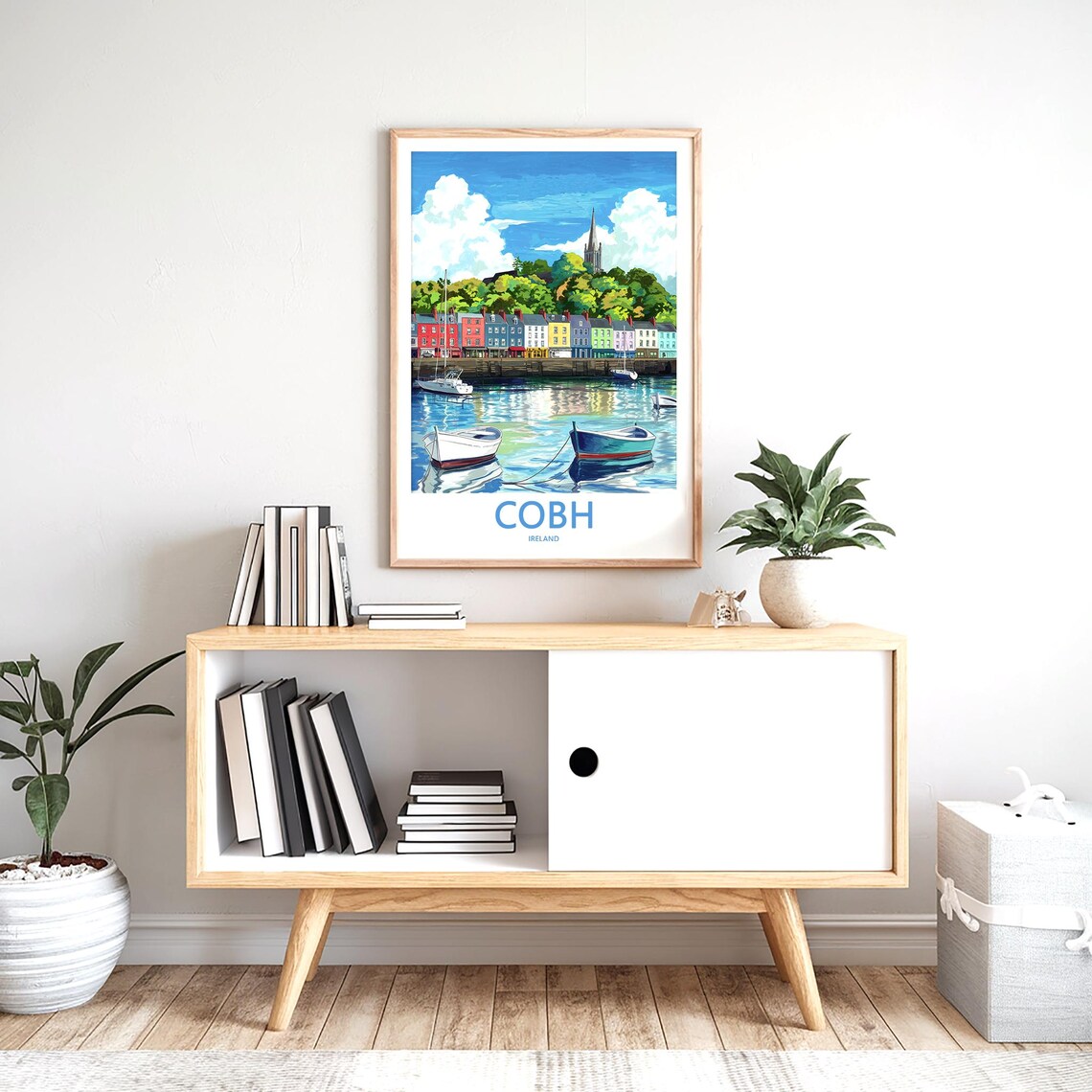 Cobh Ireland Moored Rowboats Colorful Quay Painted Travel Poster - Image 2