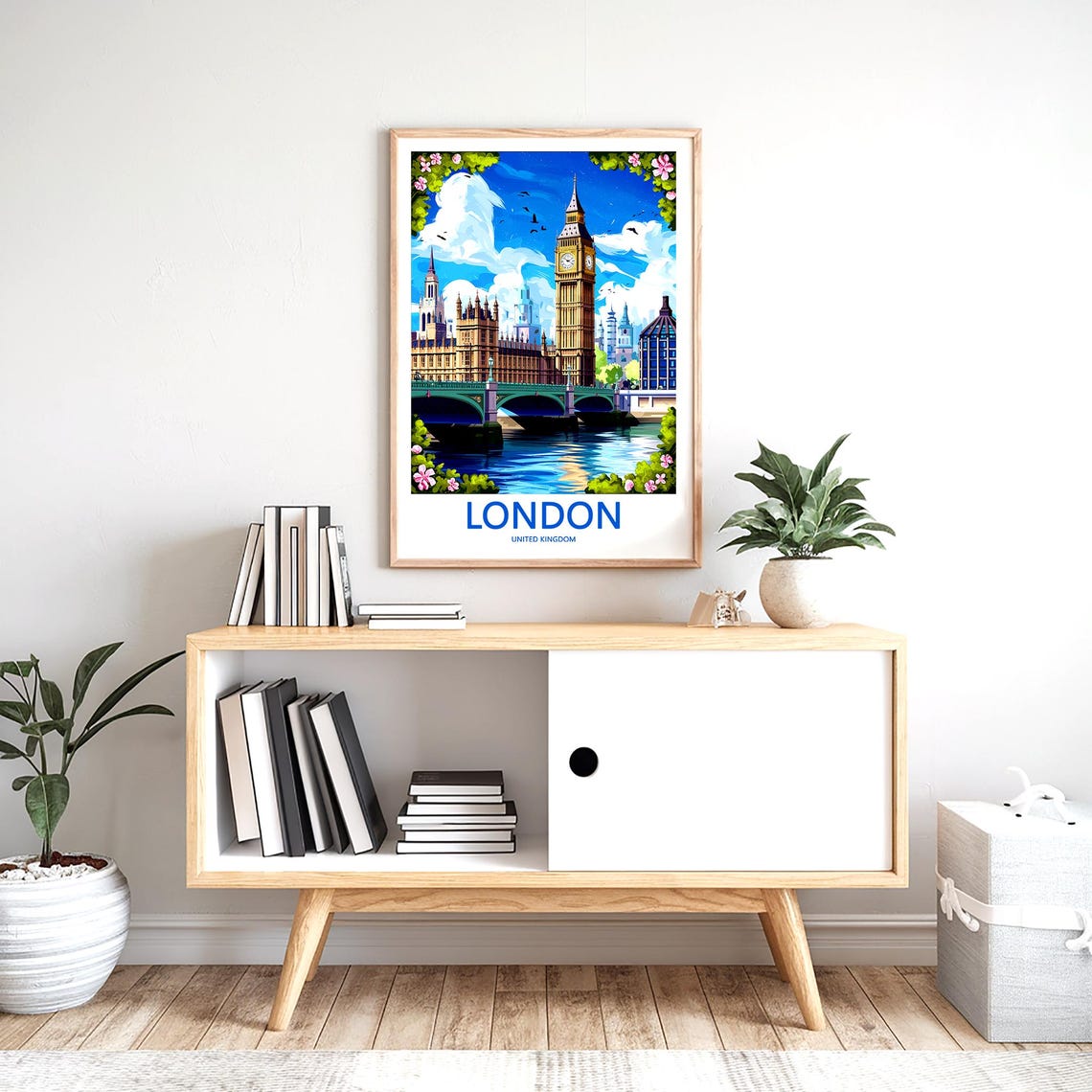 Big Ben Westminster Bridge Floral Spring Illustration Poster - Image 2