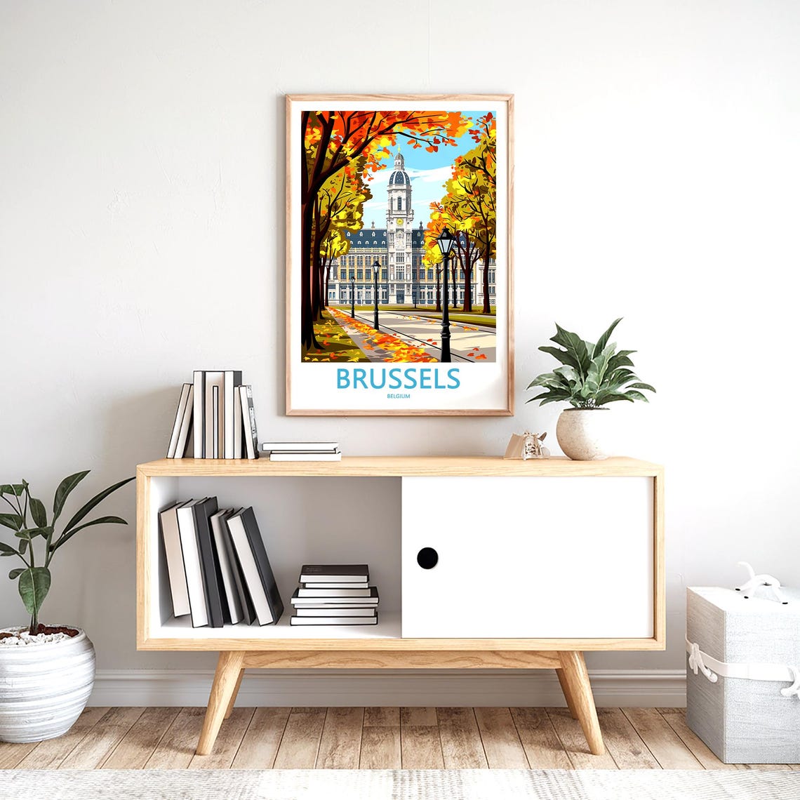 Brussels Belgium Clock Tower Autumn Avenue Fall Leaves Poster - Image 2