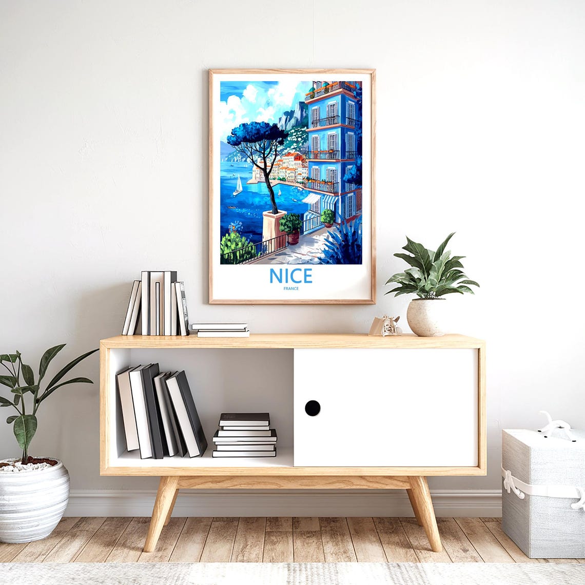 Nice France Terrace View Potted Pine Bay Travel Decor Poster - Image 2