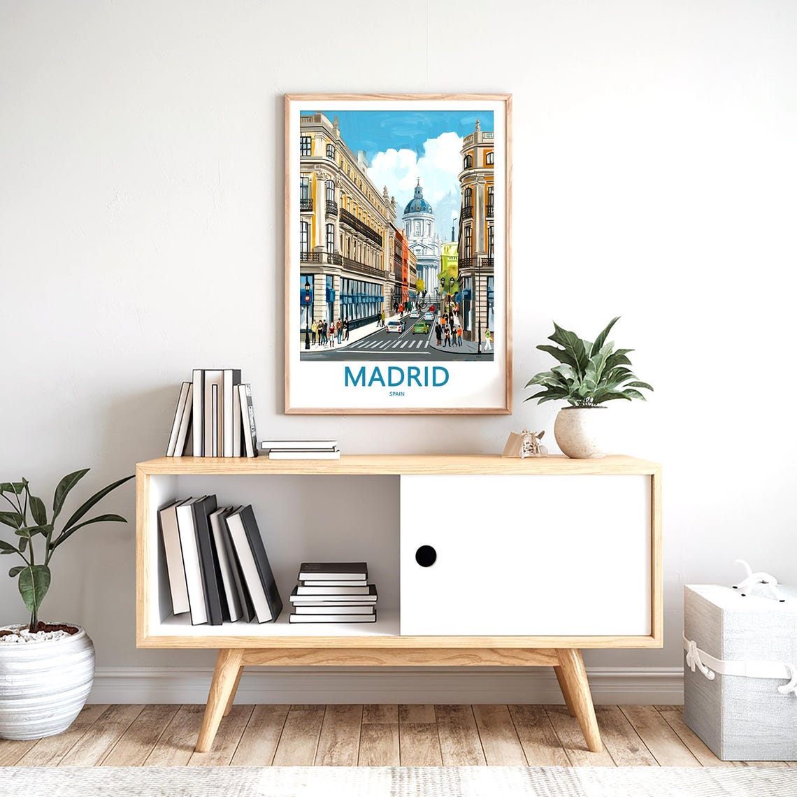 Madrid Blue Dome Cathedral Busy Boulevard Crowds Scene Poster - Image 2