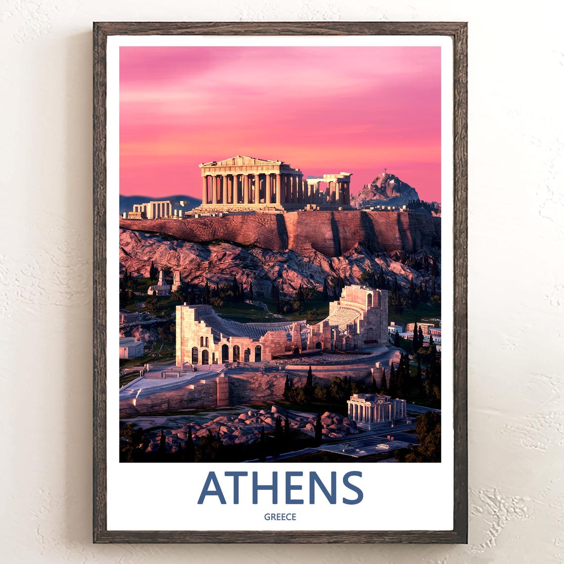 Athens Acropolis Magenta Dusk Over the Odeon Ruins Photo Poster