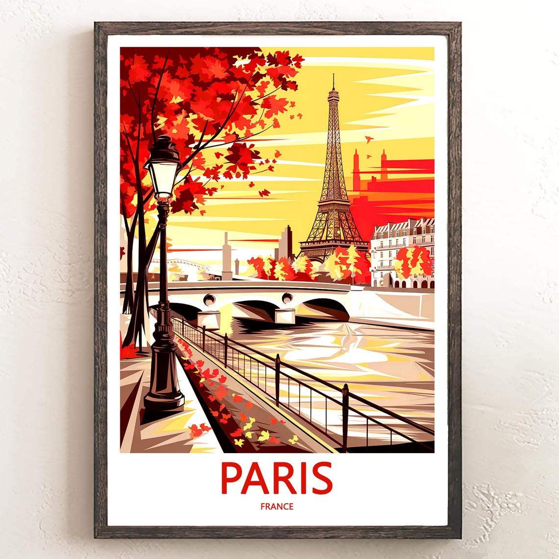 Eiffel Tower and Red Autumn Leaves Over the Seine Fall Glow Poster