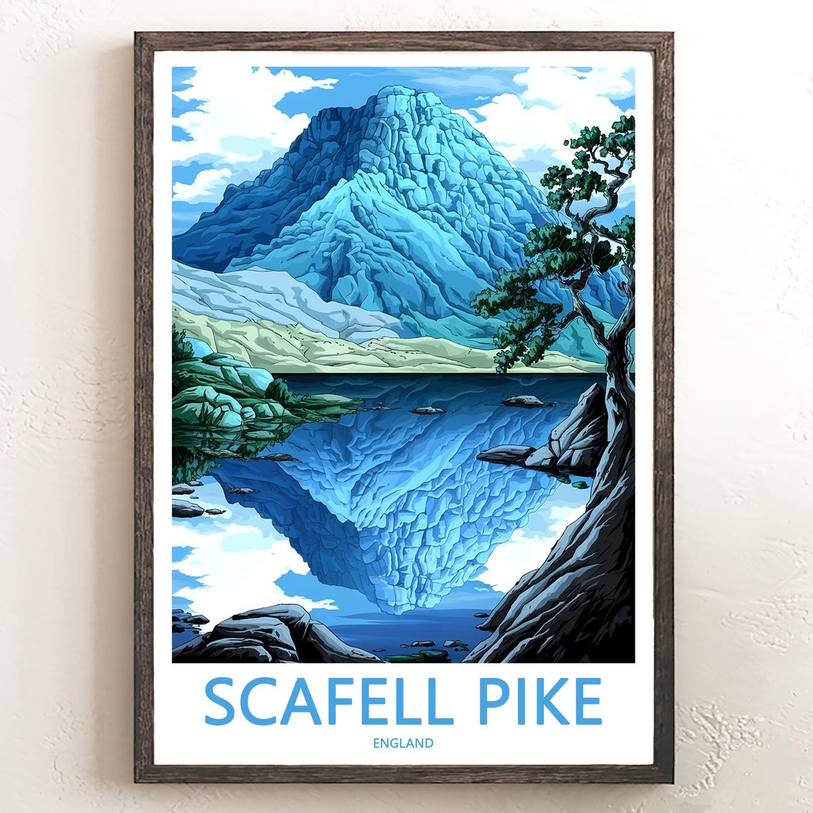 Scafell Pike England Blue Peak Reflected in Still Lake Poster