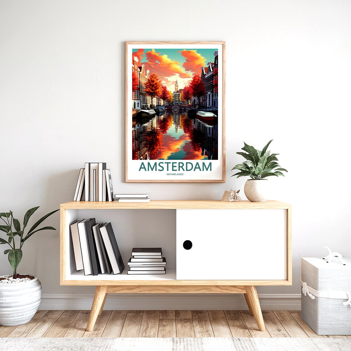 Amsterdam Canal Houses Mirrored in Water Autumn Art Travel Poster - Image 2