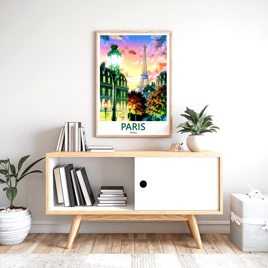 Eiffel Tower Twilight Glowing Green Street Lamp Paris France Poster - Image 2