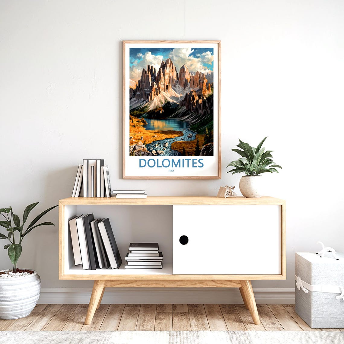 Dolomites Golden Lake and Rocky Stream Italy Mountain Poster - Image 2