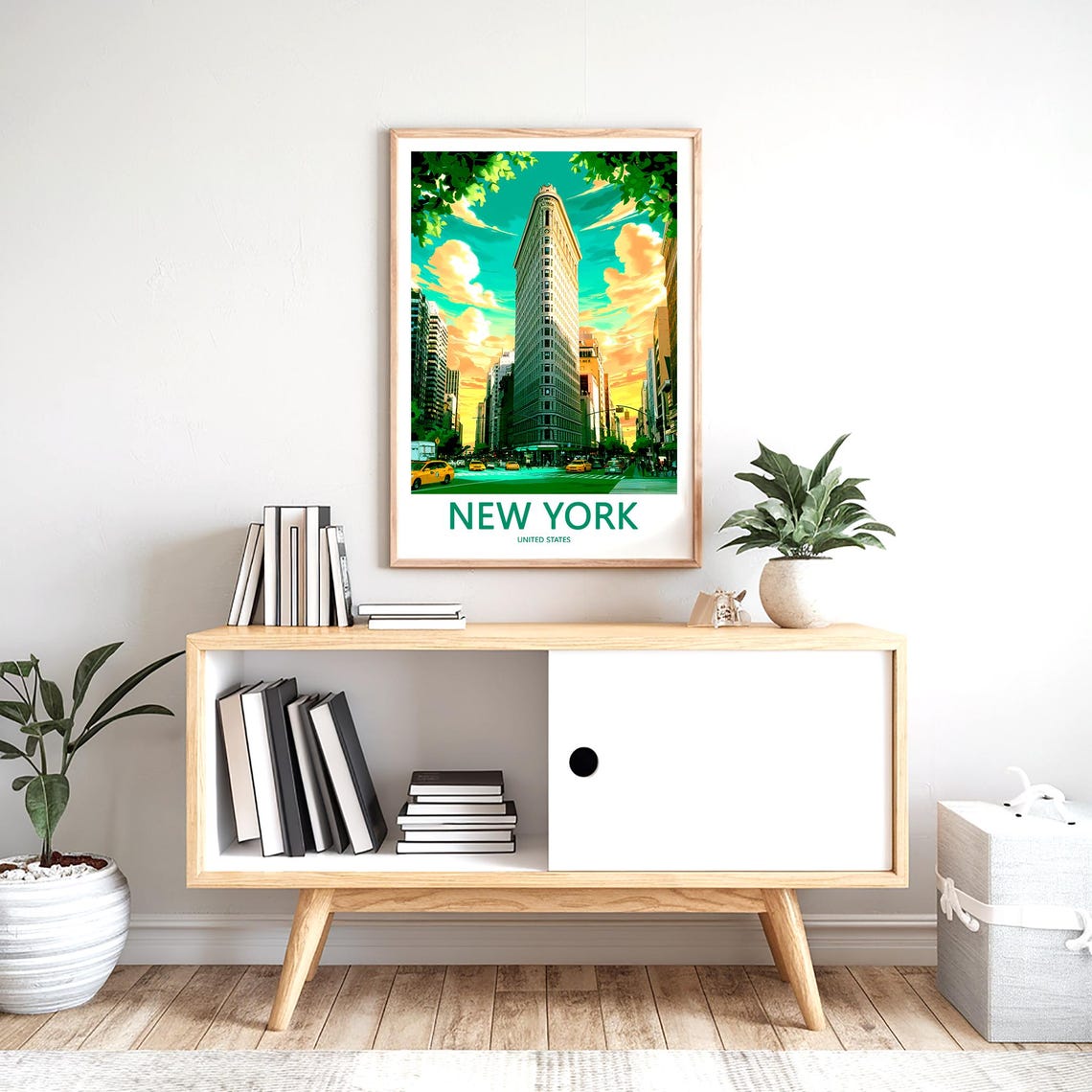 New York Flatiron Building Sunset Skyline Teal Sky Travel Poster - Image 2
