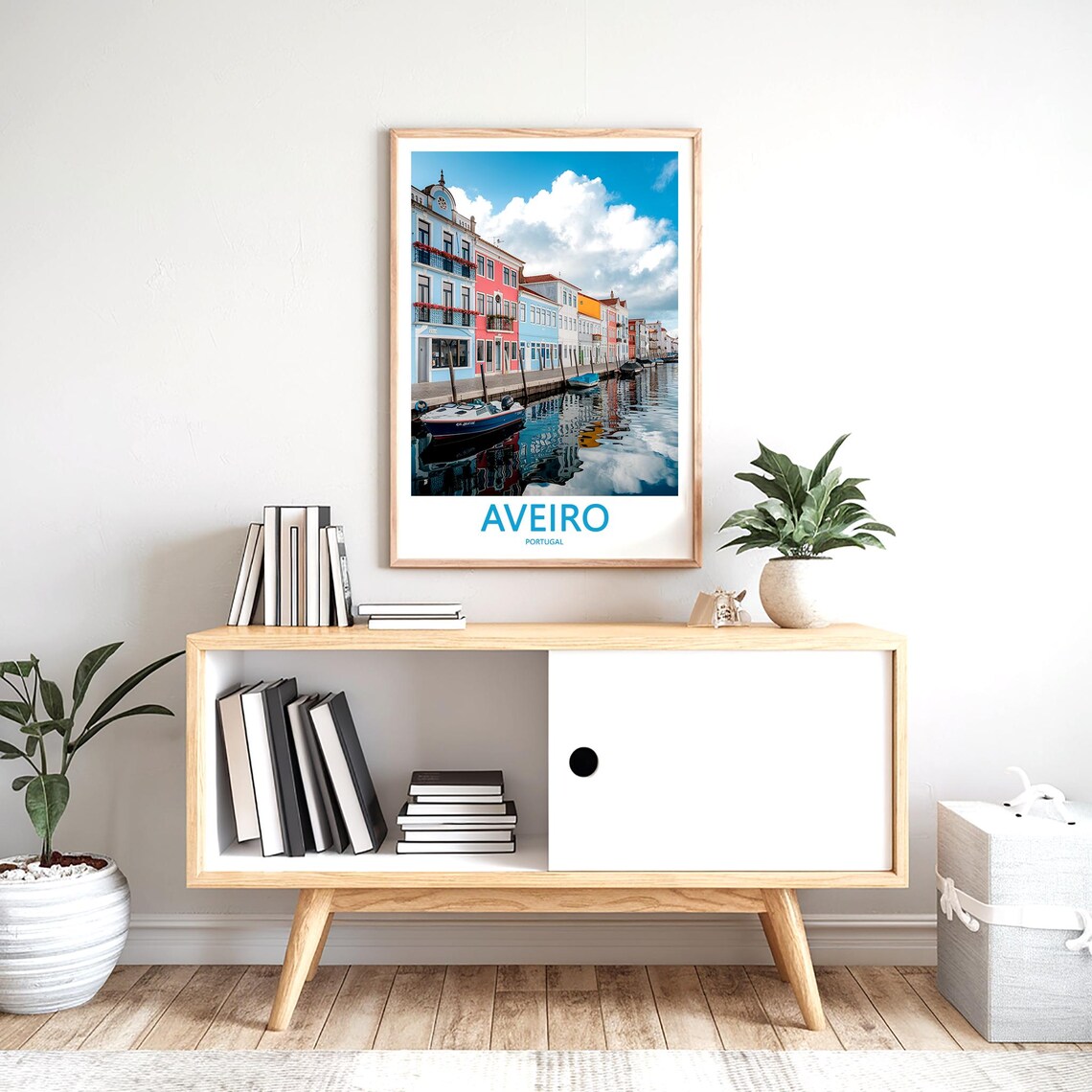 Aveiro Portugal Colorful Canal Houses Moored Boats Travel Poster - Image 2