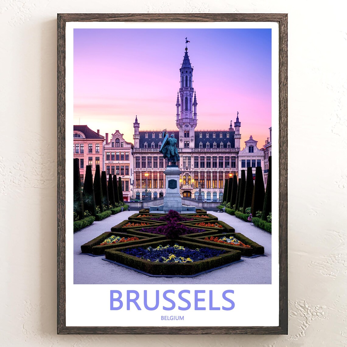 Brussels Formal Garden Statue Sunset Purple Sky Photo Poster