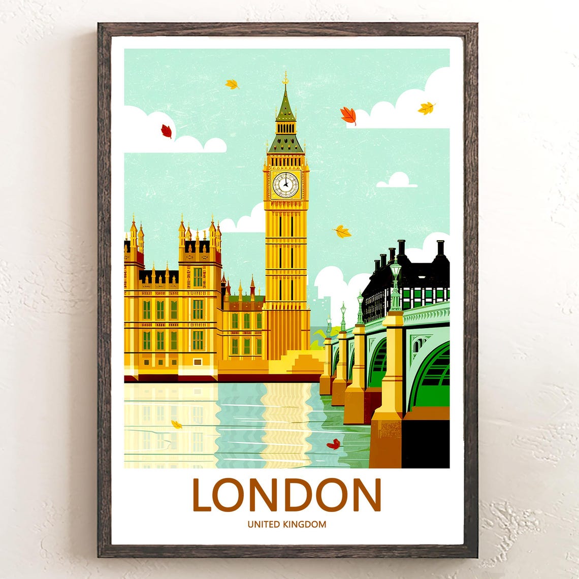 Big Ben Retro Flat Design Autumn Travel Art Illustration Poster