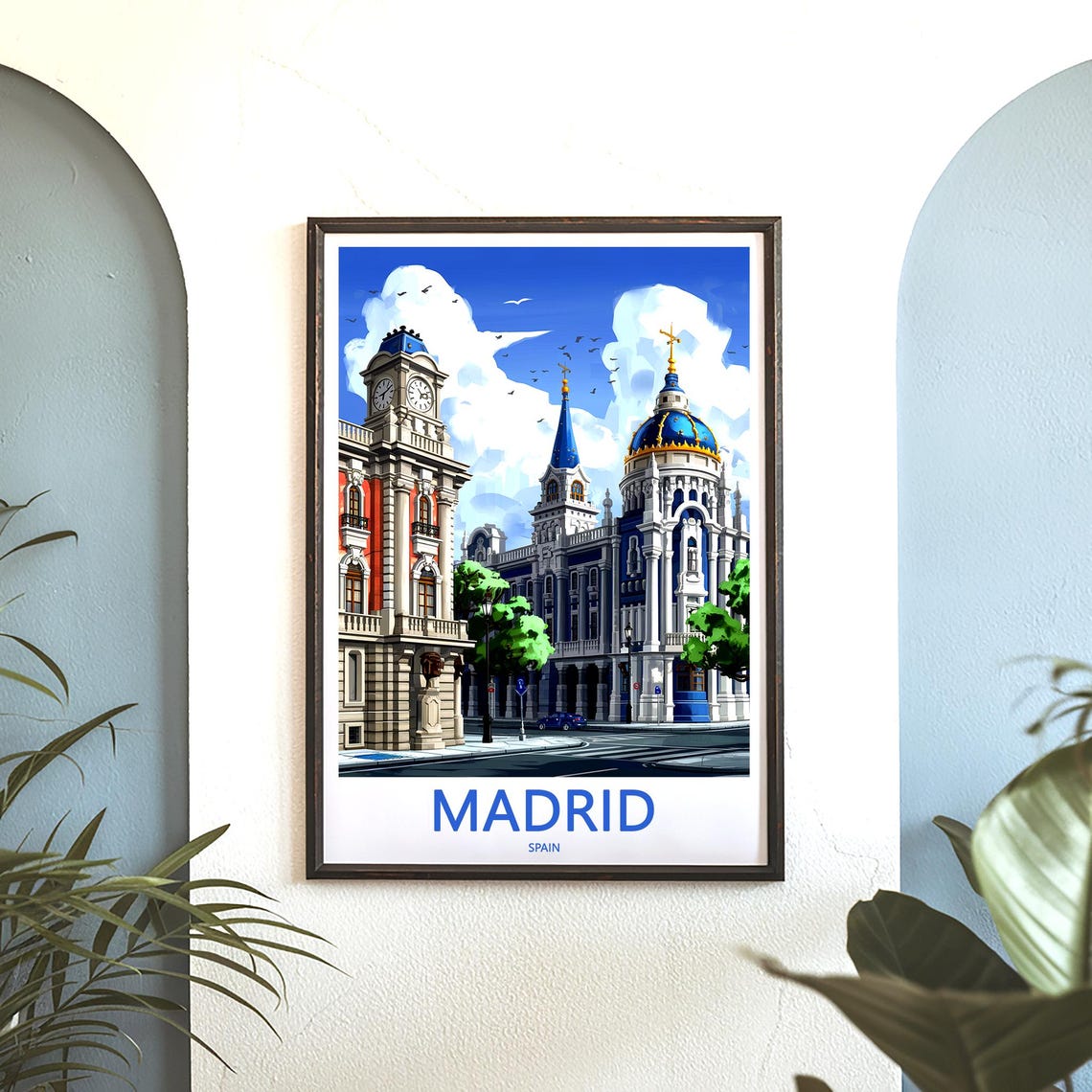 Madrid Gran Via Blue Domed Palace Sunny Morning Stroll Poster - Image 3