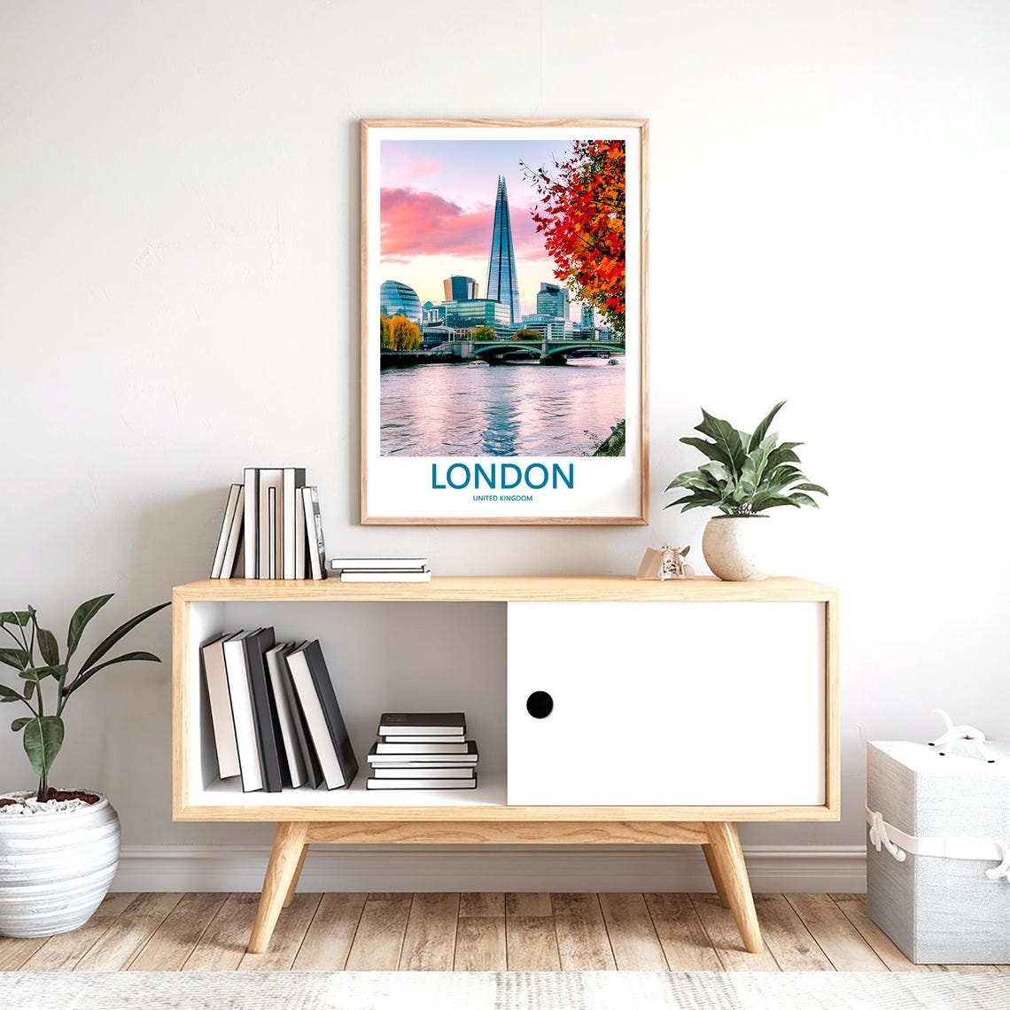 The Shard at Pink Sunset with Maple Leaves and Bridge Poster - Image 2