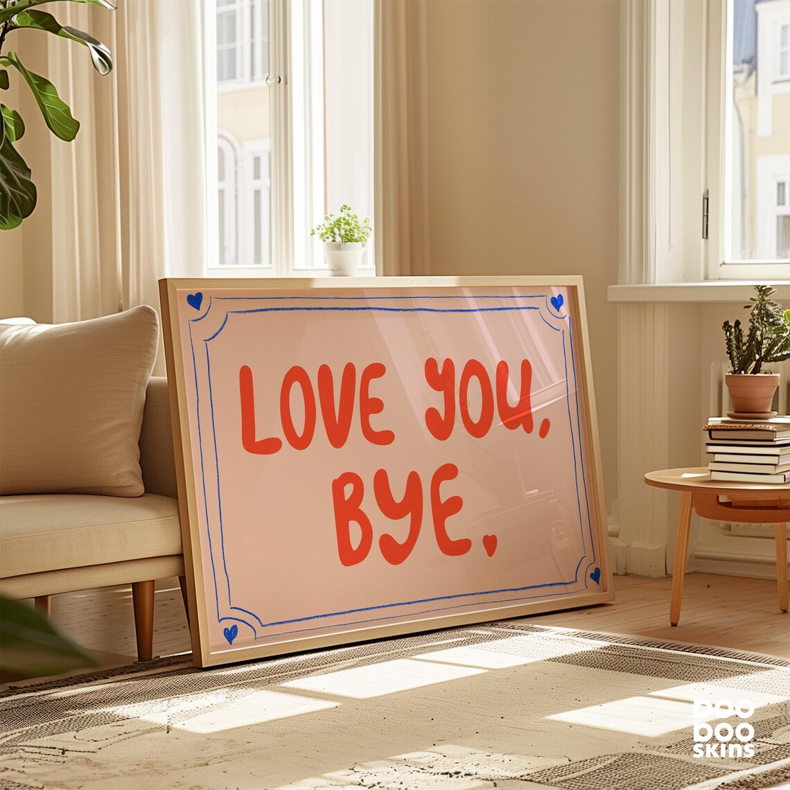 Love You Bye Poster, Pink Preppy Dorm Decor